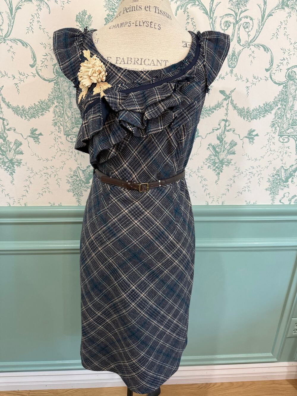 Anthropologie Floreat NWT Blue Plaid Wool Blend Ruffled Dress - Sony Archive⁠ 6